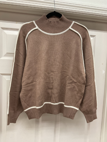 Long Sleeve Stitch Detail Sweater Top - Brown/Cream