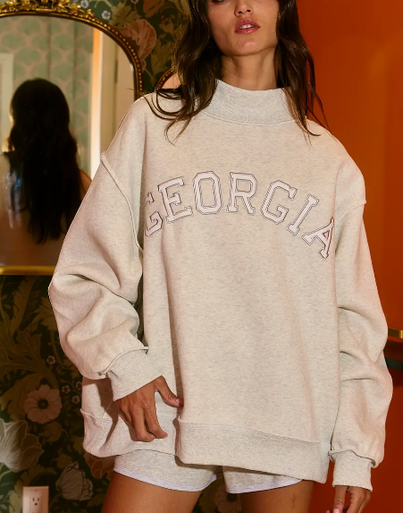 Georgia Embroidered Mock Neck Sweatshirt - Ash Grey