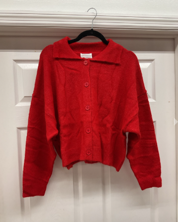Collared Sweater Cardigan - Red