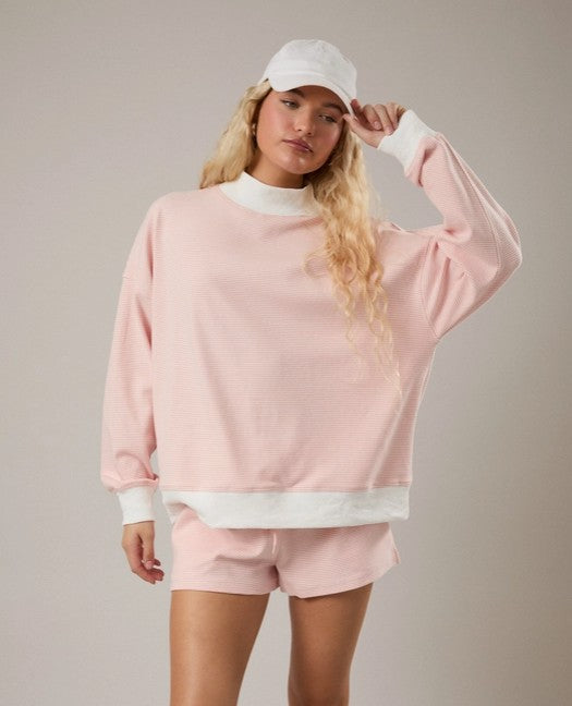 Mid Rise Stripe Shorts - Peach Cream Stripe