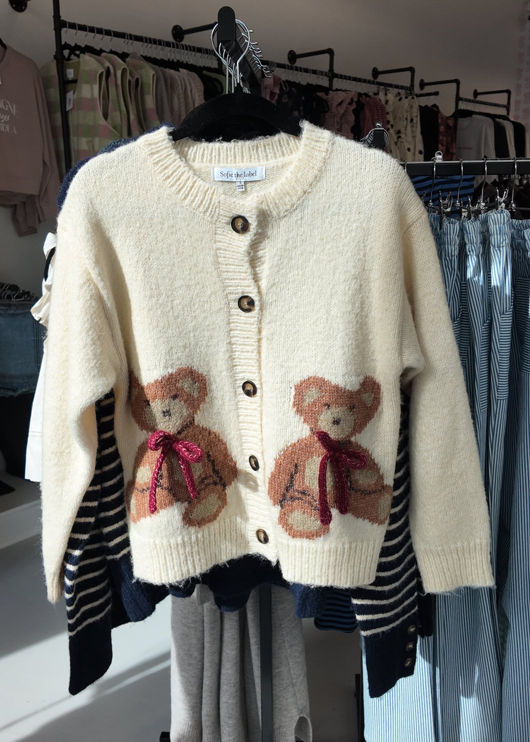 Cream Teddy Cardigan with buttons and 3D bows