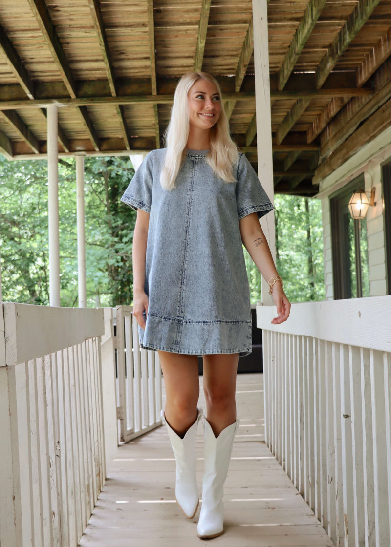 Josie Mini Dress - Washed Denim
