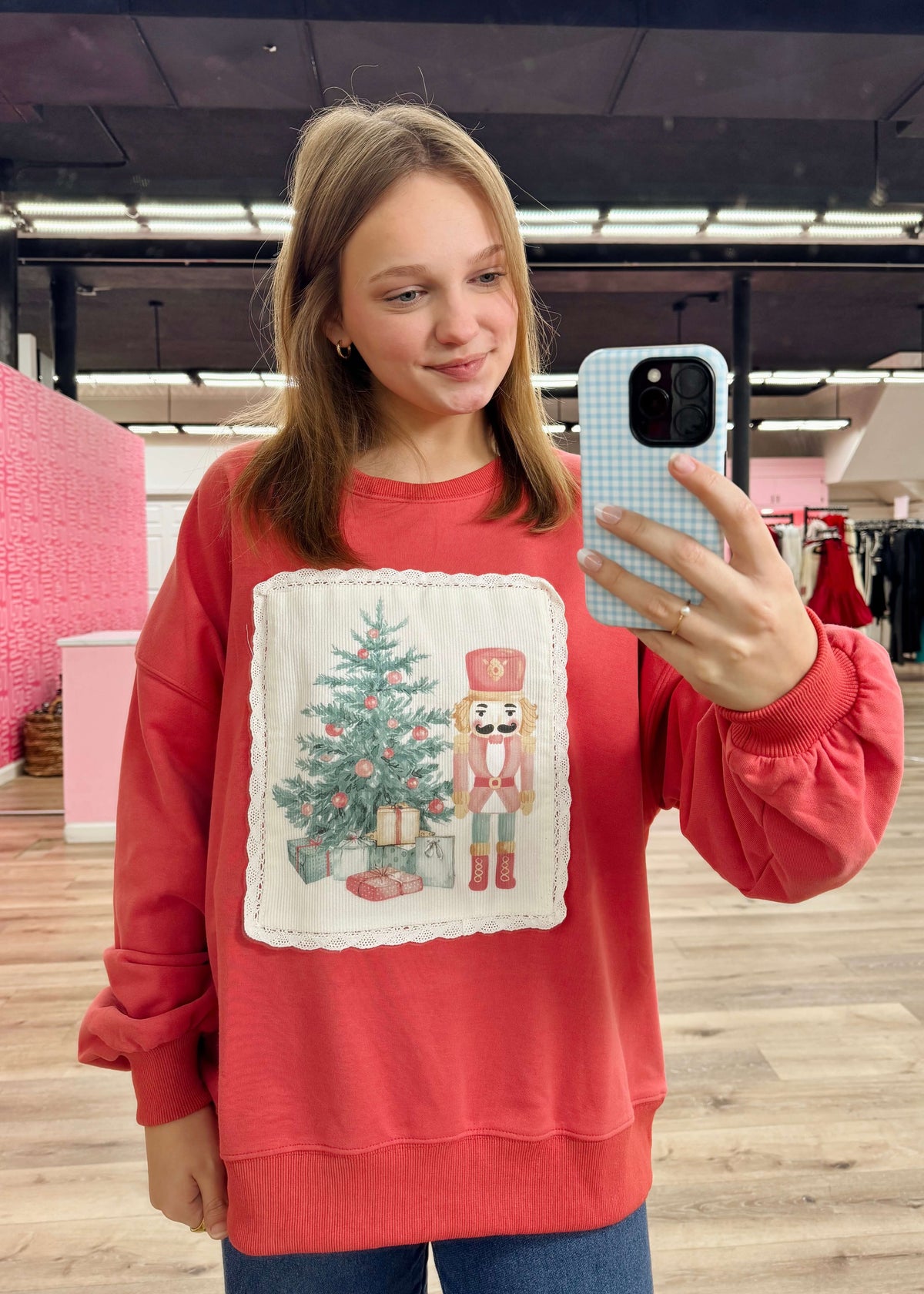 Nutcracker Patchwork Sweatshirt - Muted Red
