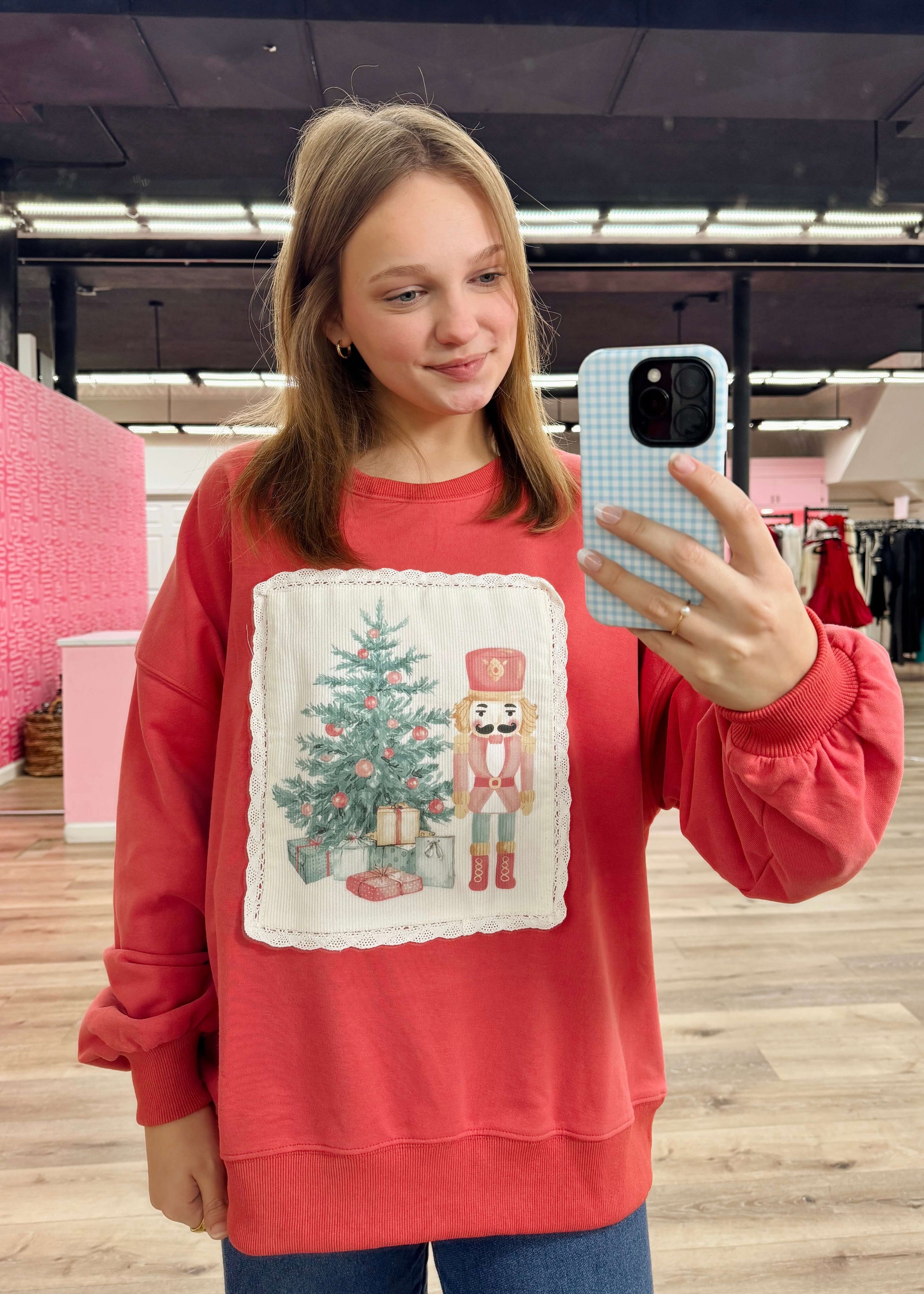 Nutcracker Patchwork Sweatshirt - Muted Red
