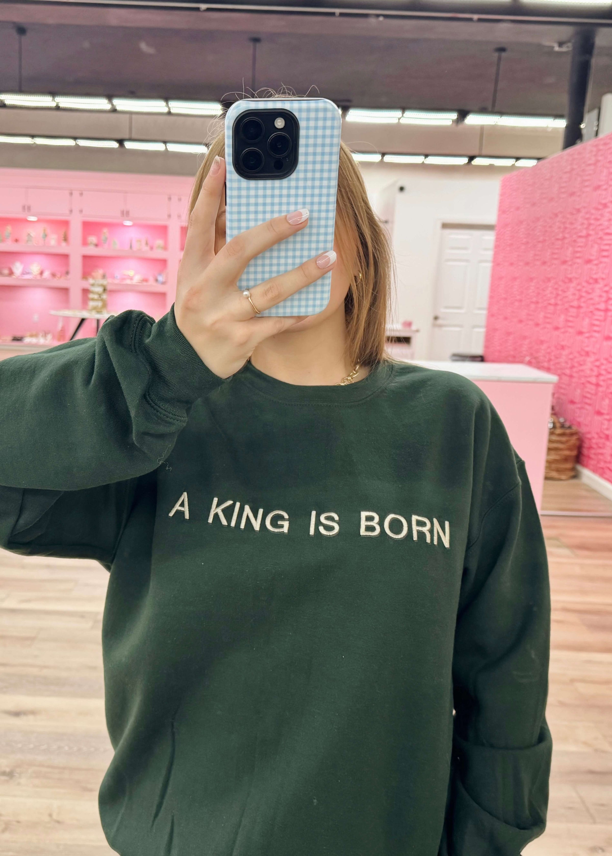 A King is Born Sweatshirt - Hunter Green/Gold