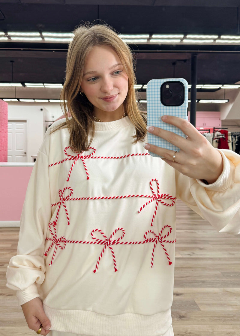 Peppermint Twist Sweatshirt - Cream/Red