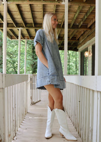 Josie Mini Dress - Washed Denim