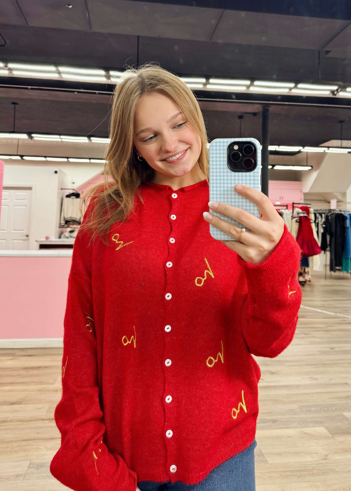 Ho Ho Ho Cardigan - Red/Gold