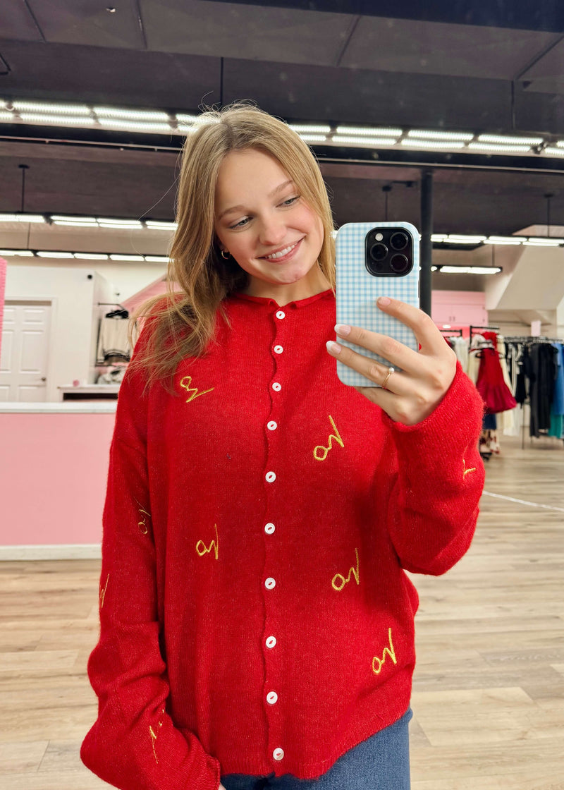 Ho Ho Ho Cardigan - Red/Gold