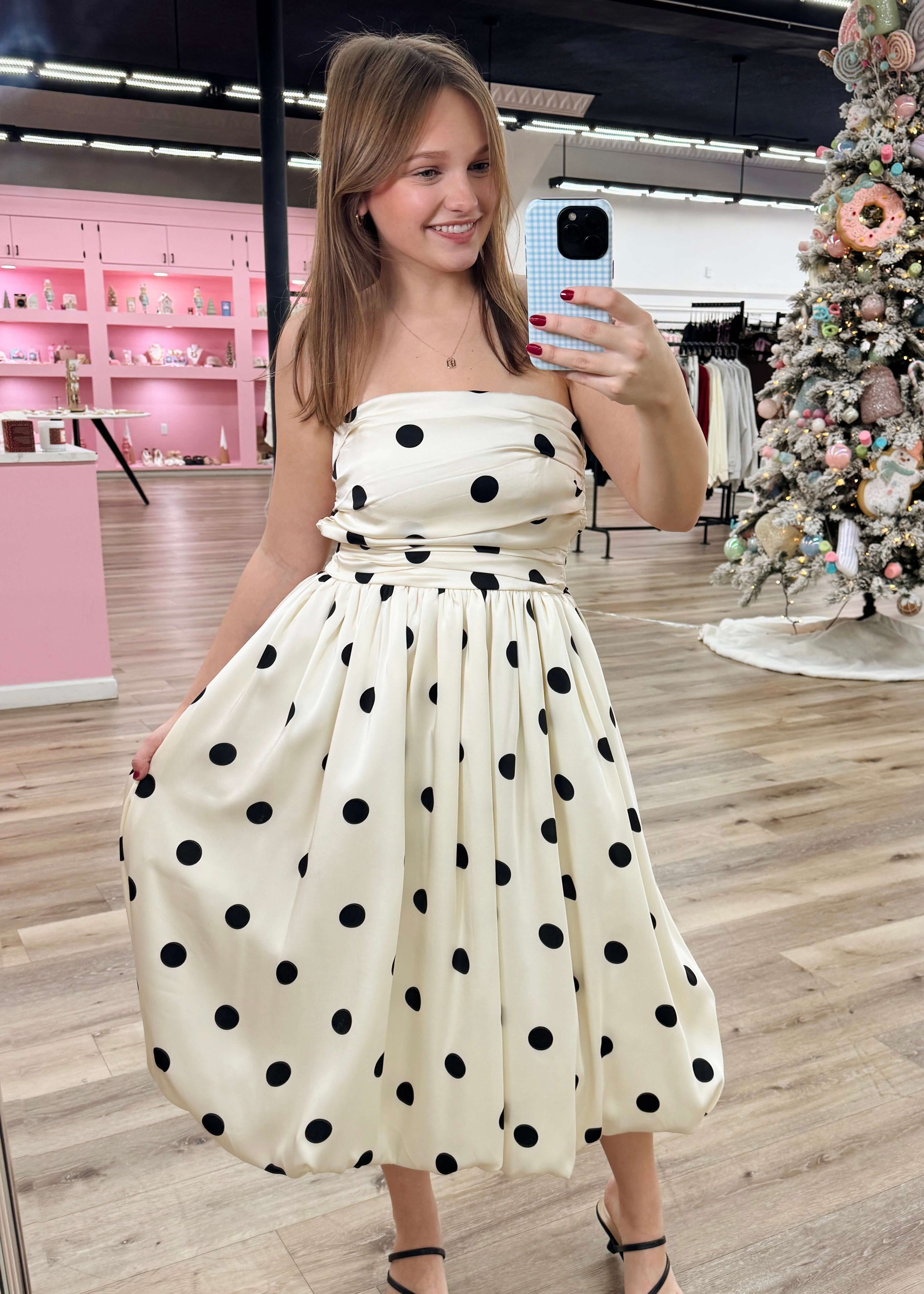 Dottie Bubble Midi Dress - Off White/Black