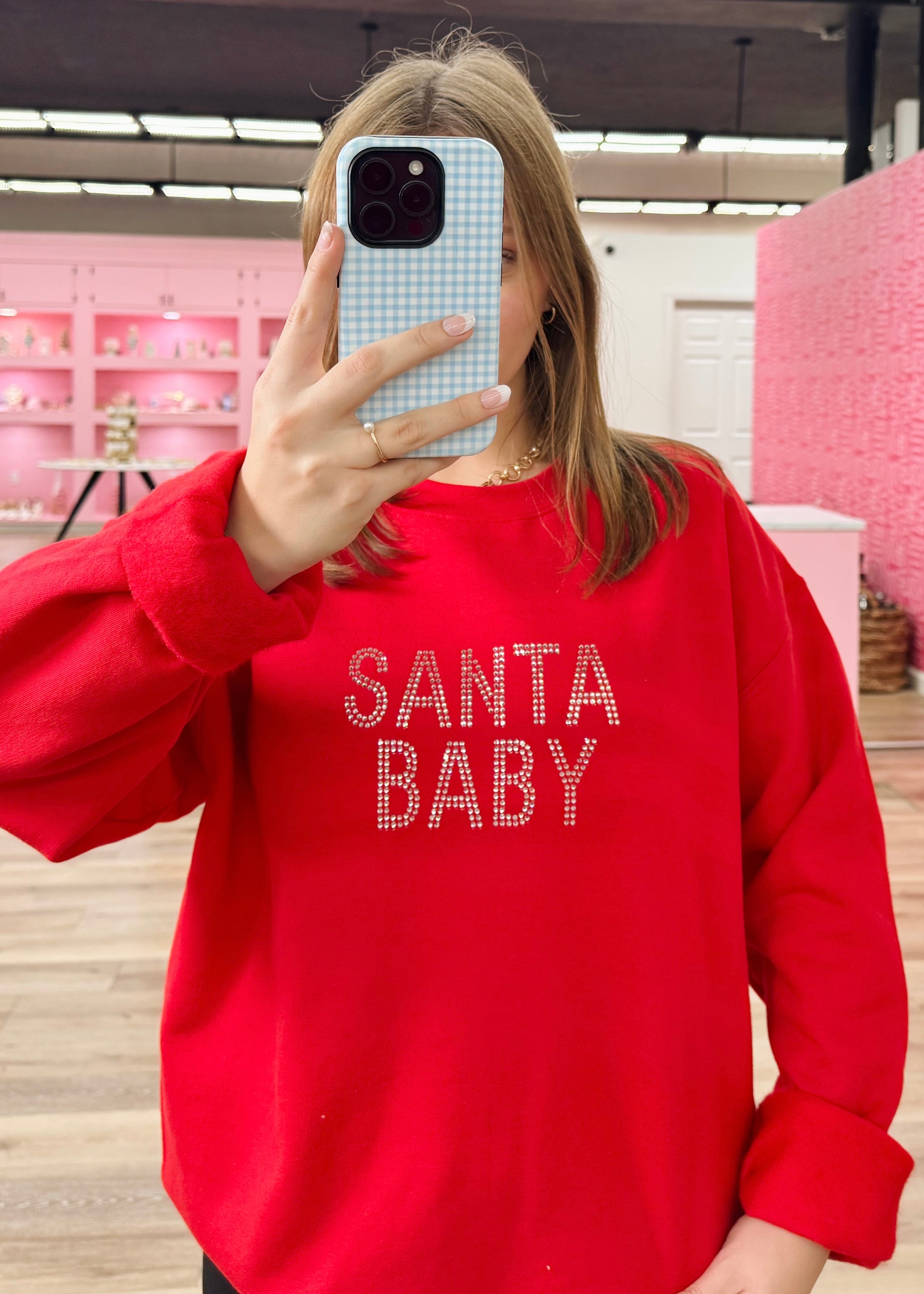 Santa Baby Sweatshirt - Red/Rhinestone
