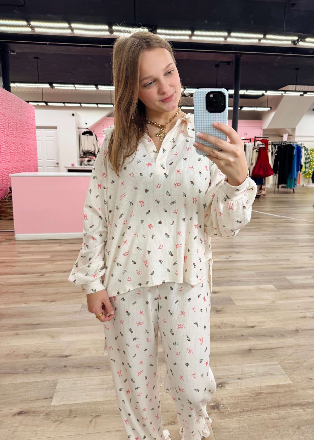 Under The Mistletoe Pointelle PJ Set - Cream