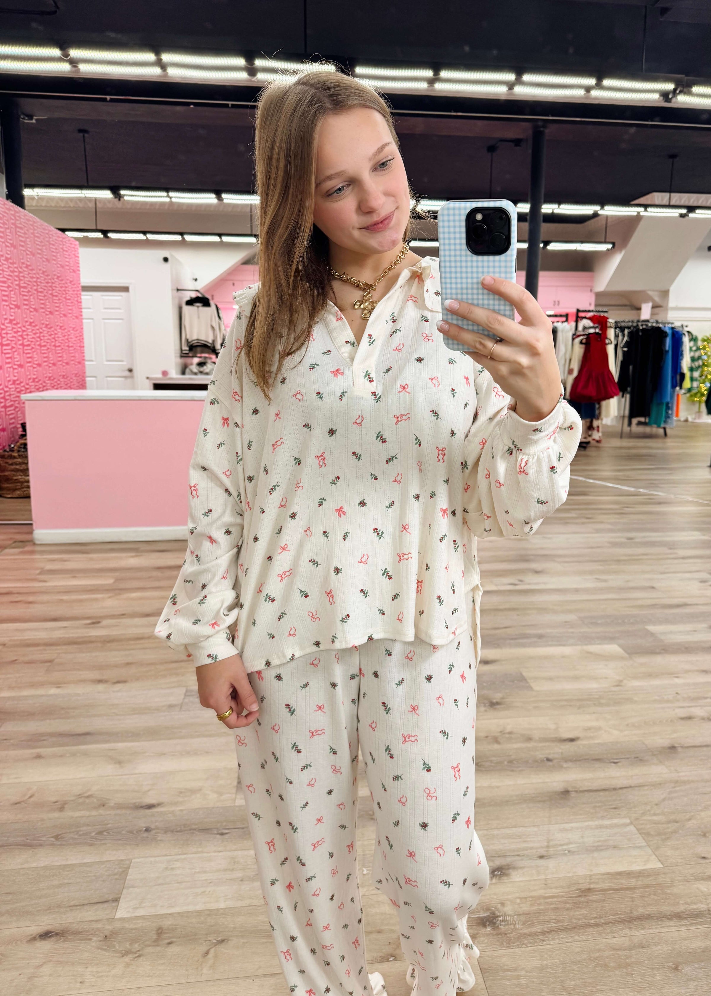 Under The Mistletoe Pointelle PJ Set - Cream