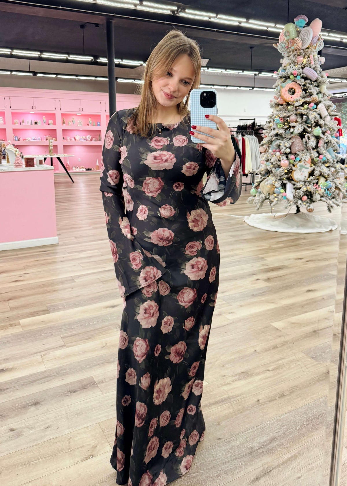 Georgie Floral Dress - Black/Mauve