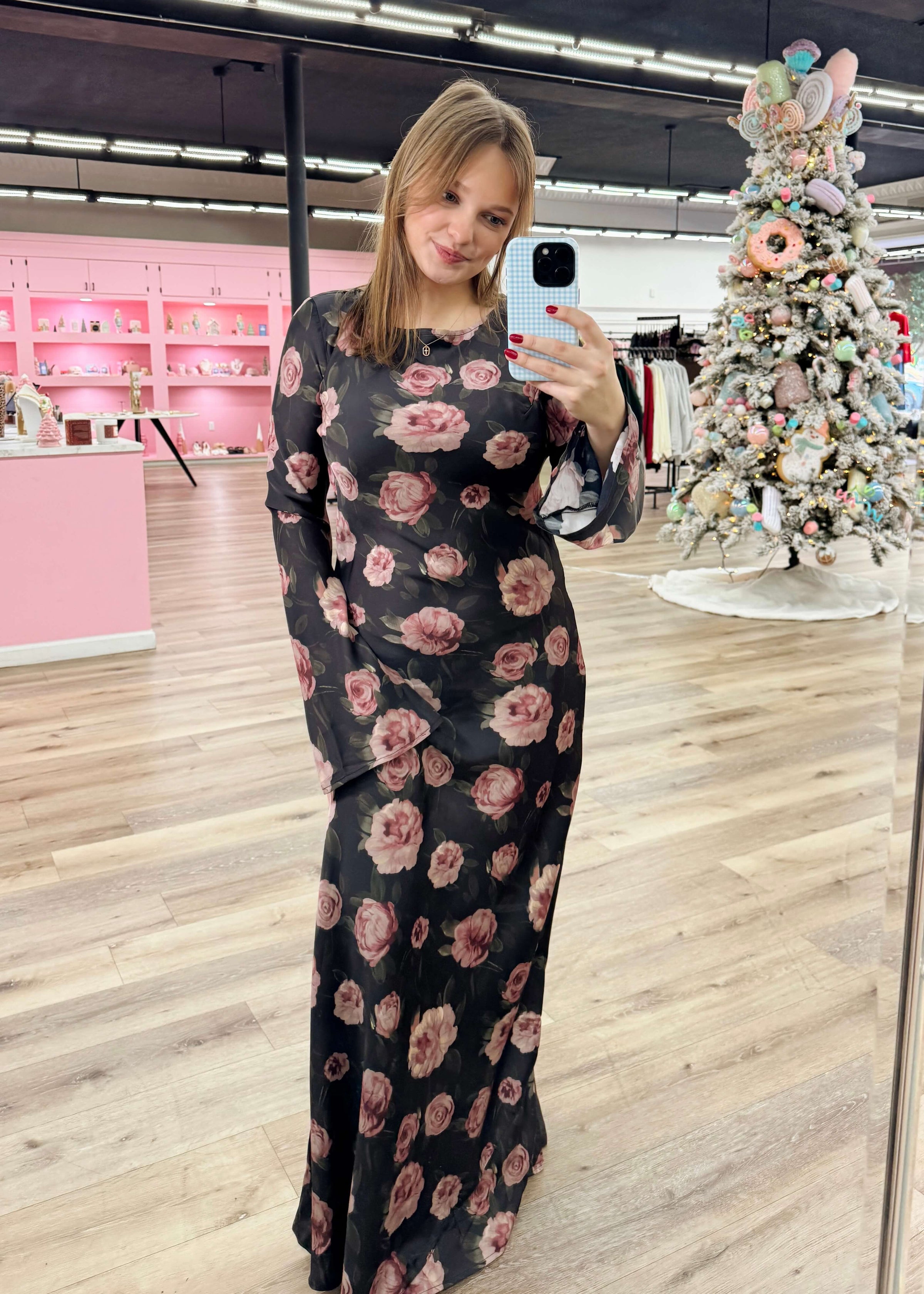 Georgie Floral Dress - Black/Mauve