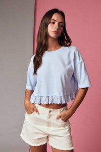 PT19365 Eyelet Hem Boxy Knit Top
