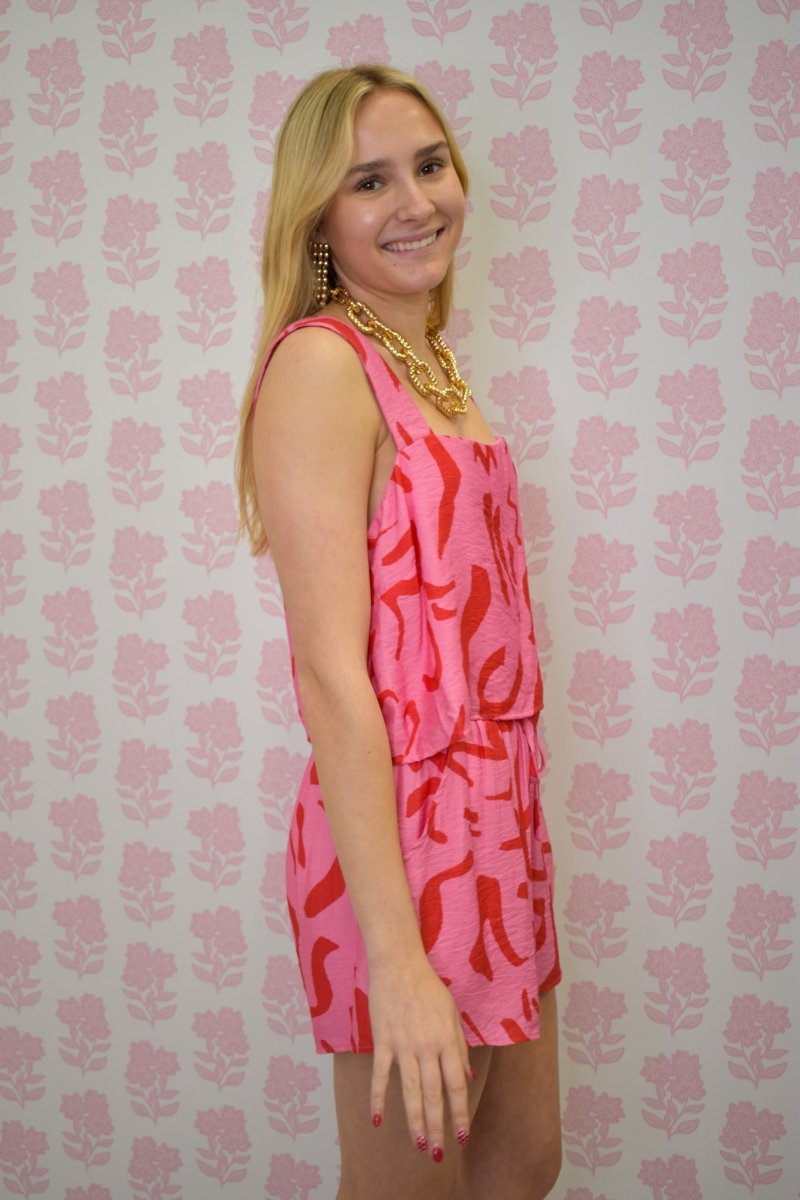 Abstract Print Top & Shorts Set - Pink/Red - MerciGrace BoutiqueSet