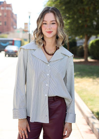 After Hours Striped Button Down - Cream/Striped - MerciGrace BoutiqueTop