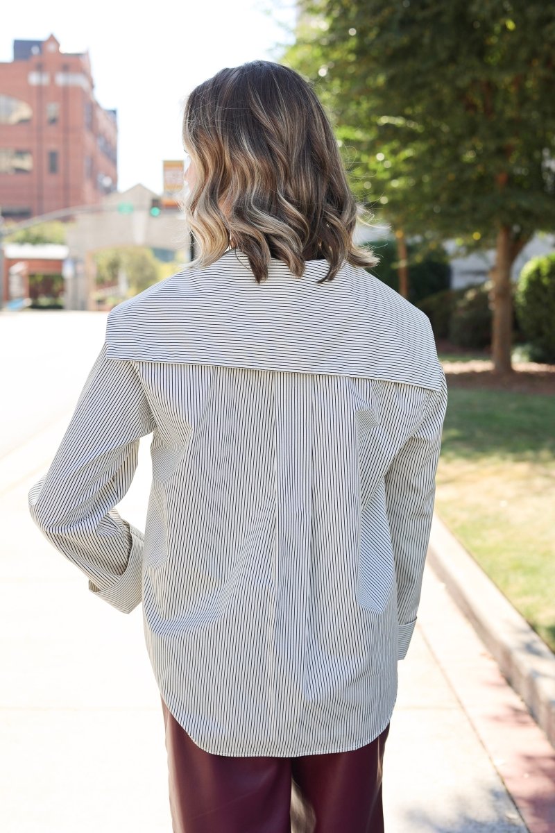 After Hours Striped Button Down - Cream/Striped - MerciGrace BoutiqueTop
