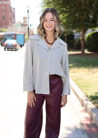 After Hours Striped Button Down - Cream/Striped - MerciGrace BoutiqueTop