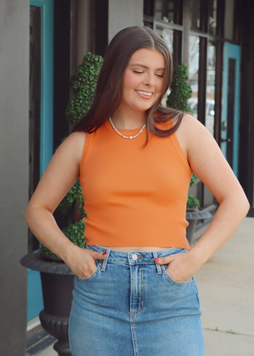 Alexis Knit Tank Sweater - Orange - MerciGrace BoutiqueTop