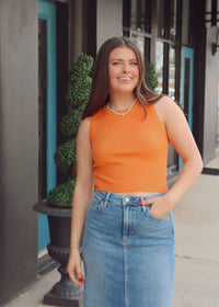 Alexis Knit Tank Sweater - Orange - MerciGrace BoutiqueTop