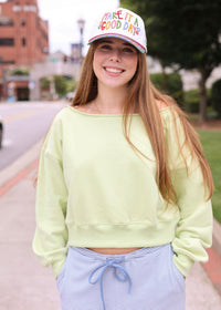 Alina Off Shoulder Cropped Sweatshirt - Lime - MerciGrace BoutiqueSweater