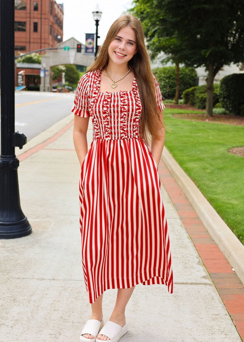 American Charm Midi Dress - Red/White