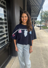 American Summer Clothesline Boxy T-Shirt - Navy - MerciGrace BoutiqueTop