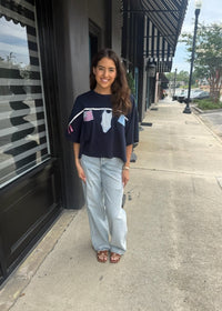 American Summer Clothesline Boxy T-Shirt - Navy - MerciGrace BoutiqueTop