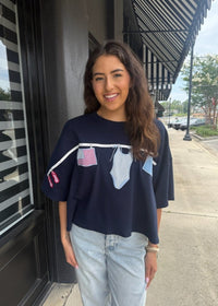 American Summer Clothesline Boxy T-Shirt - Navy - MerciGrace BoutiqueTop
