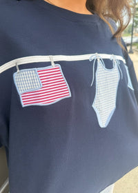 American Summer Clothesline Boxy T-Shirt - Navy - MerciGrace BoutiqueTop