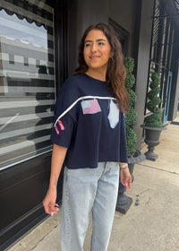 American Summer Clothesline Boxy T-Shirt - Navy - MerciGrace BoutiqueTop