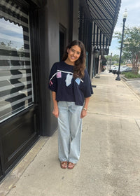 American Summer Clothesline Boxy T-Shirt - Navy - MerciGrace BoutiqueTop