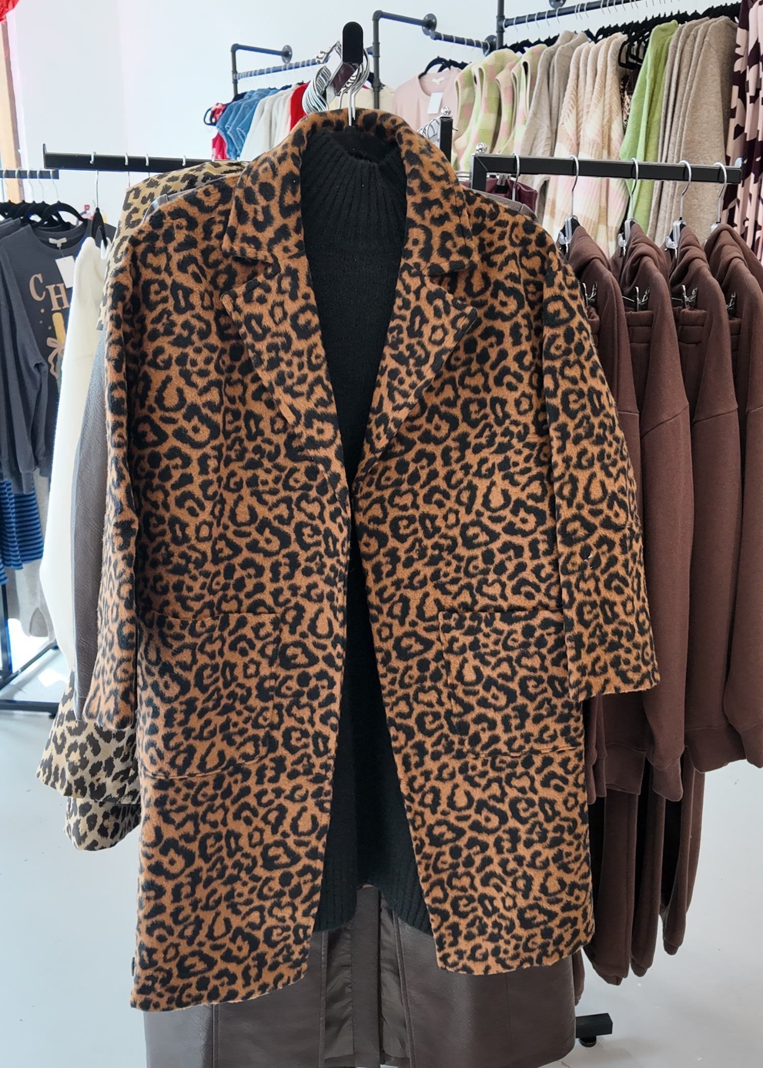 Brown and black leopard print heavy weight coat