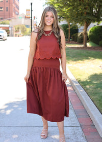 Autumn in Paris Midi Skirt - Rust - MerciGrace BoutiqueSkirt