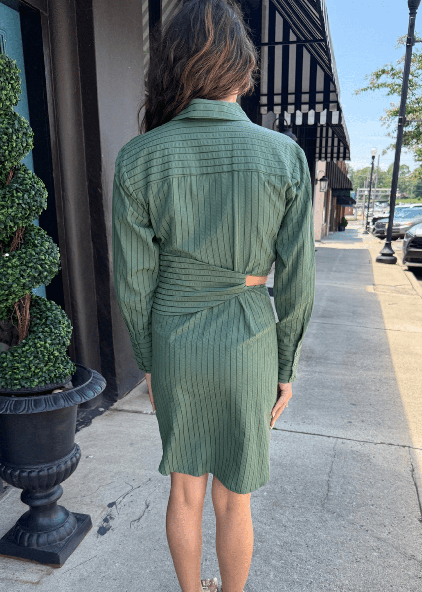 Avena Stripe Shirt Dress - Olive - MerciGrace BoutiqueDress
