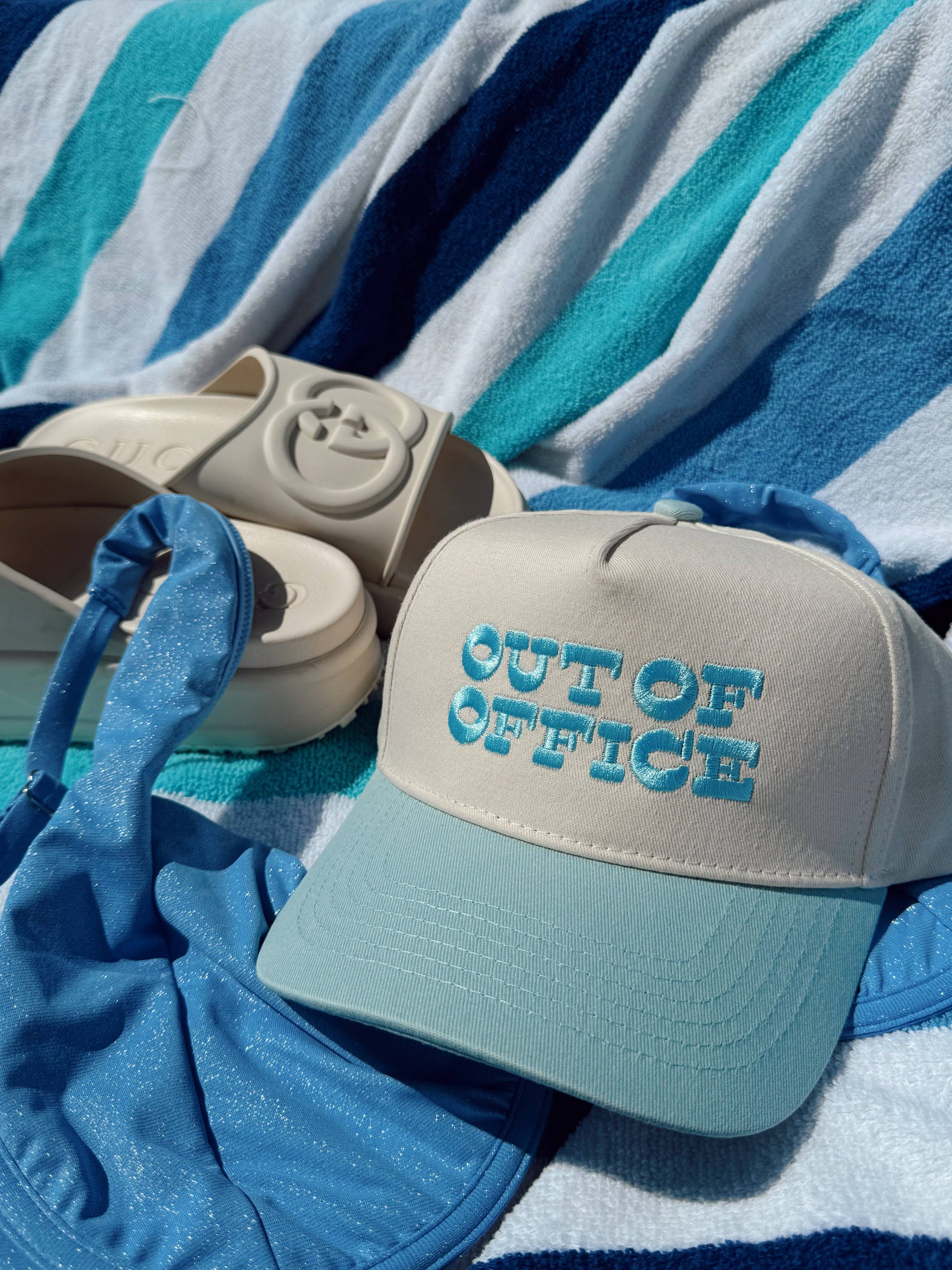 Baby blue Out of Office vintage trucker hat for vacation