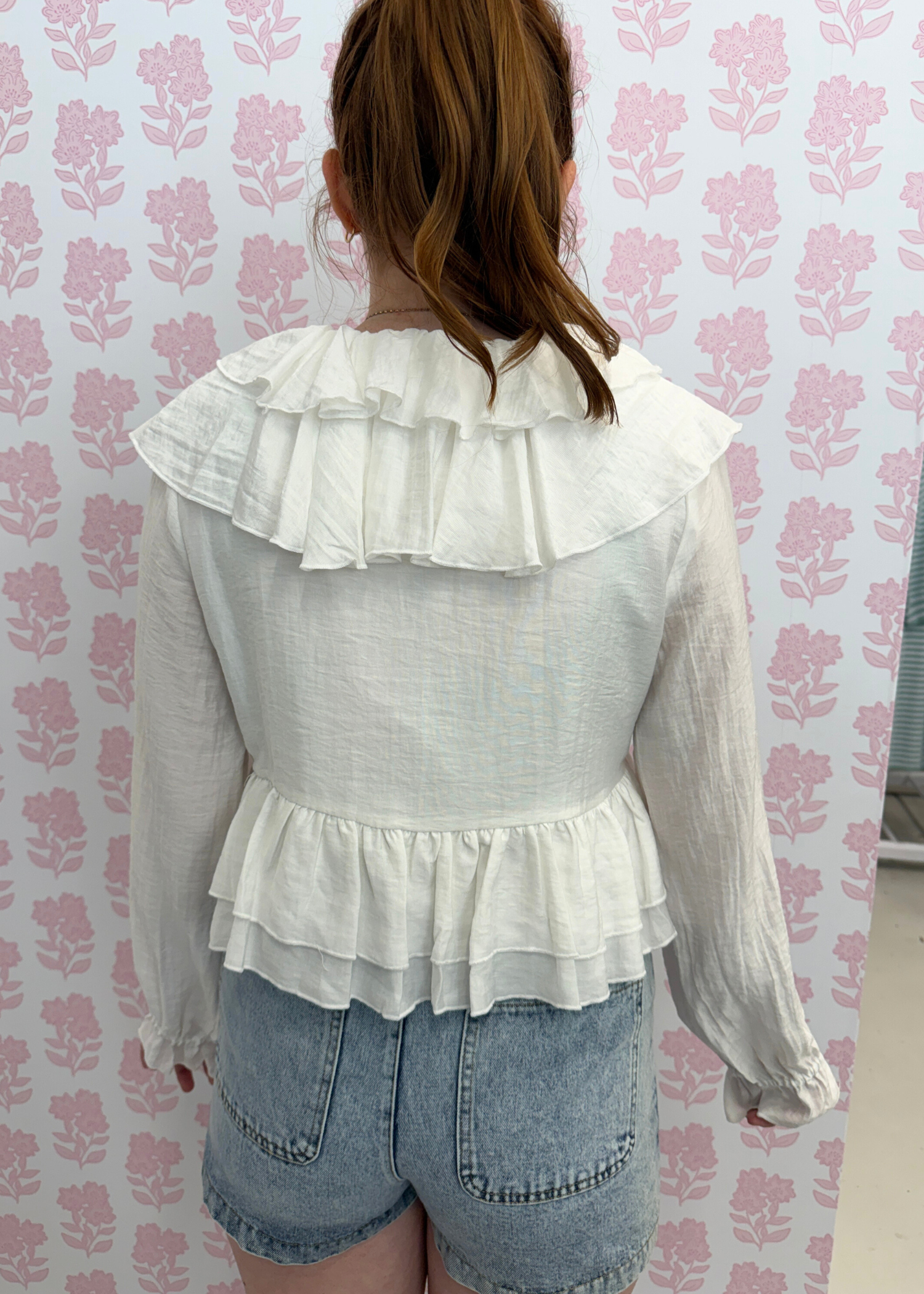 Back of the cropped ruffle blouse