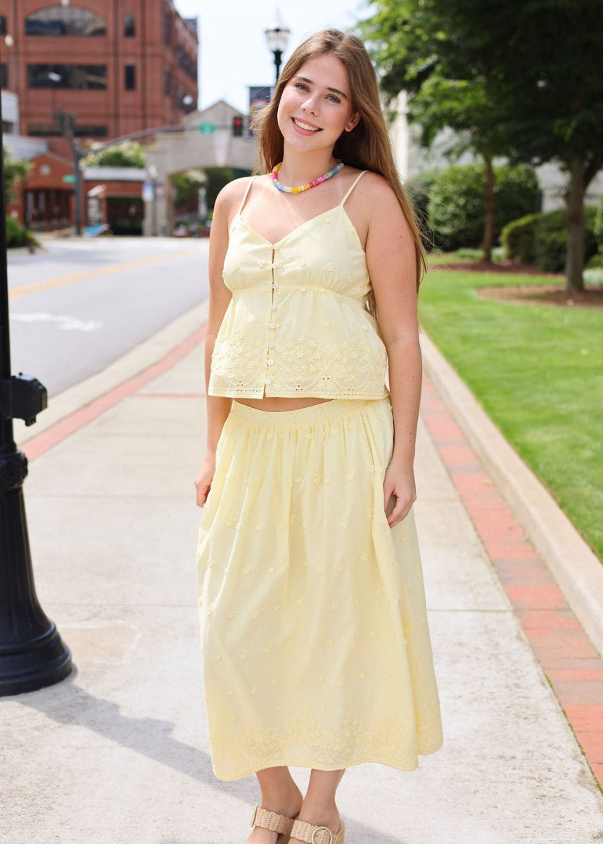 Beach Glass Embroidered Maxi Skirt - Yellow