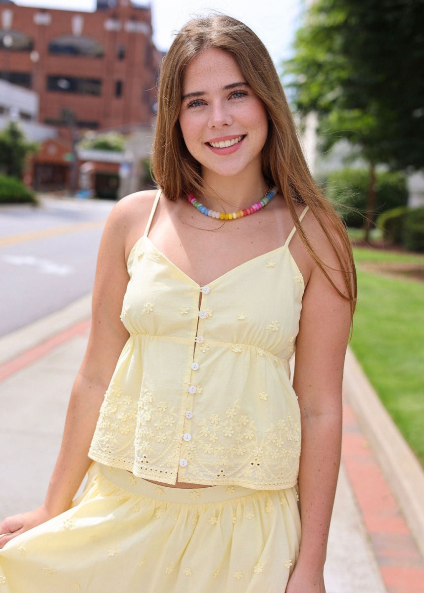 Beach Glass Embroidered Tank - Yellow