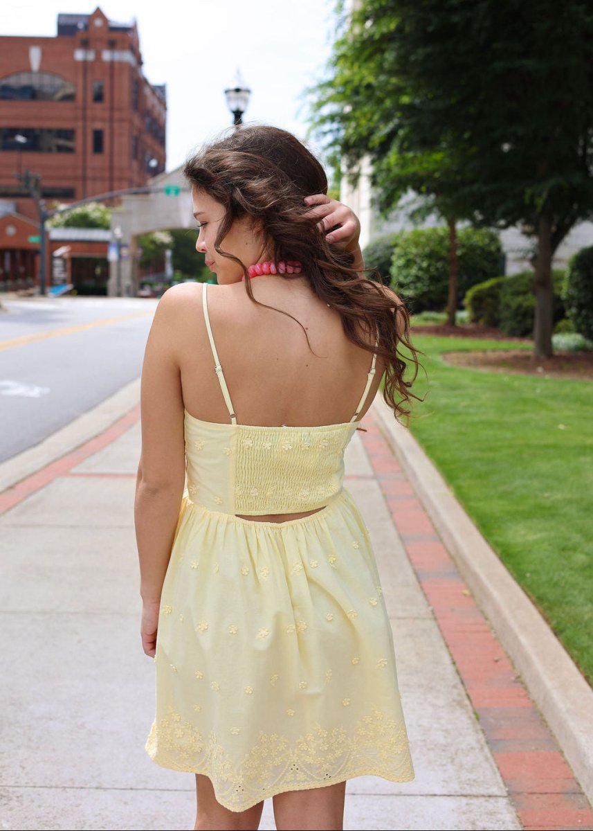 Beachglass Embroidered Mini Dress - Yellow - MerciGrace BoutiqueDress