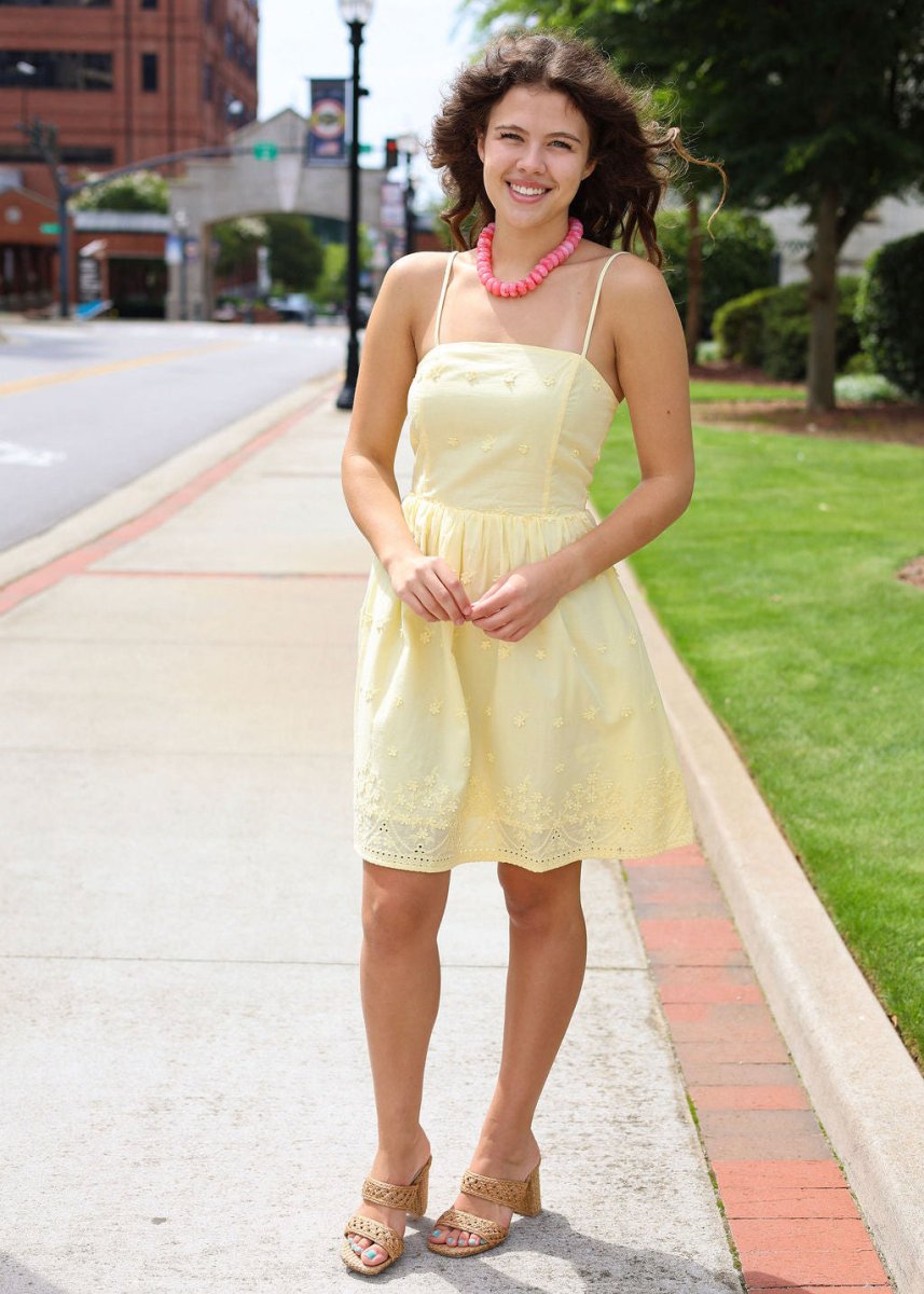 Beachglass Embroidered Mini Dress - Yellow - MerciGrace BoutiqueDress