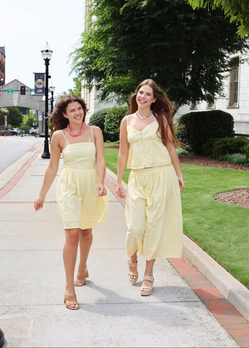 Beachglass Embroidered Mini Dress - Yellow - MerciGrace BoutiqueDress