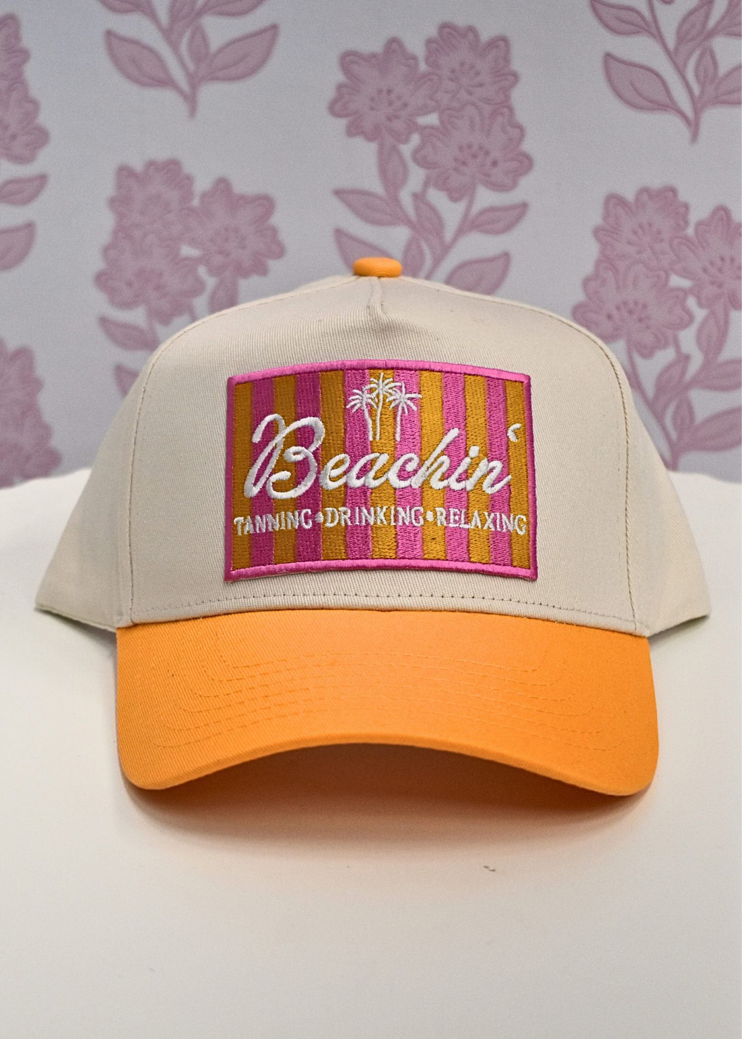 Beachin vintage style trucker hat front view