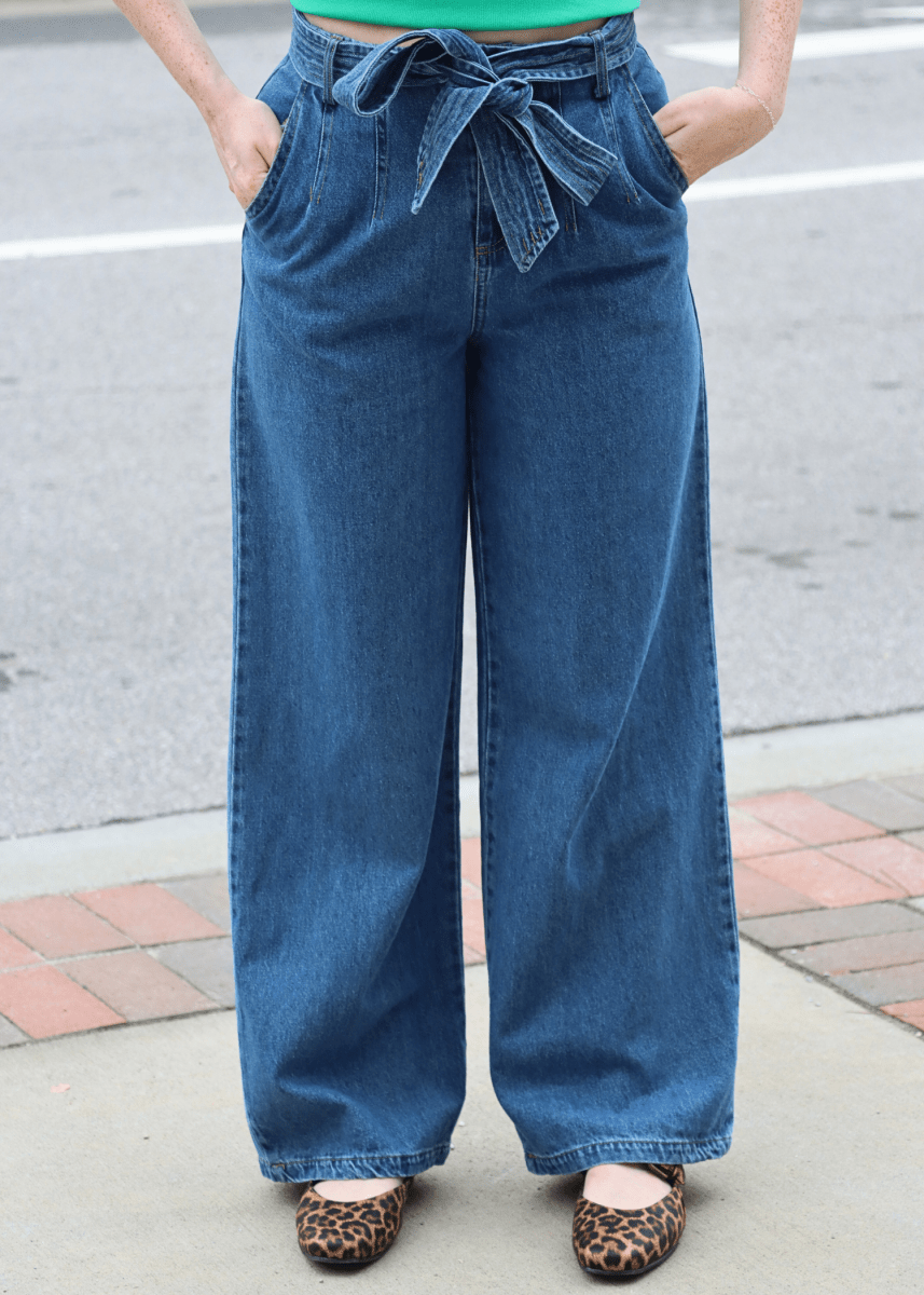 Belt Detail High Rise Pants - Denim - MerciGrace BoutiquePants