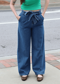 Belt Detail High Rise Pants - Denim - MerciGrace BoutiquePants