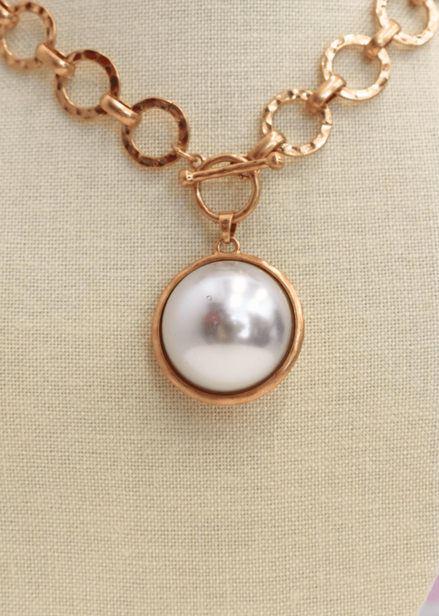 Big Pearl Dome Pendant Necklace - Gold - MerciGrace BoutiqueNecklace