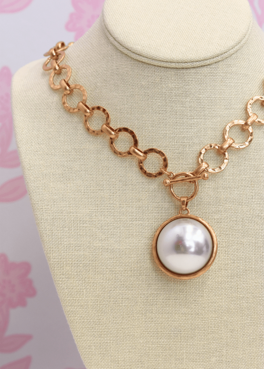 Big Pearl Dome Pendant Necklace - Gold - MerciGrace BoutiqueNecklace