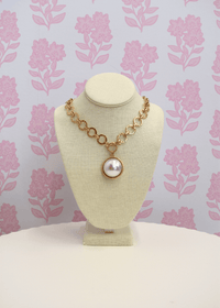Big Pearl Dome Pendant Necklace - Gold - MerciGrace BoutiqueNecklace